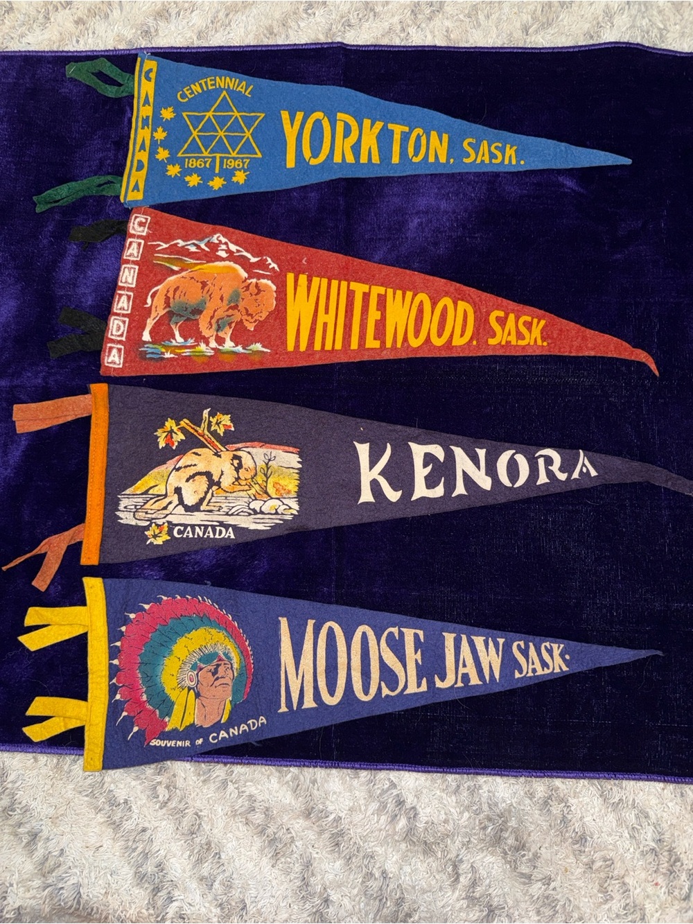 Vintage 60s Pennant Set ✨ Bundle of 4 Vintage Canadian Souvenir Felt Pennants ✨